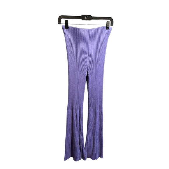 WOLFORD Wool Rib-knit Flared Trousers In Iris Bloom - Picture 7 of 8